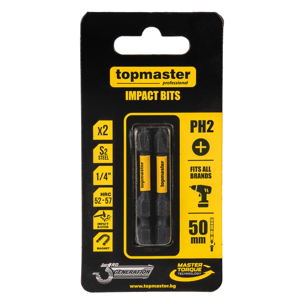 Накрайници ударни 50мм PH2, 2 бр. Topmaster Professional