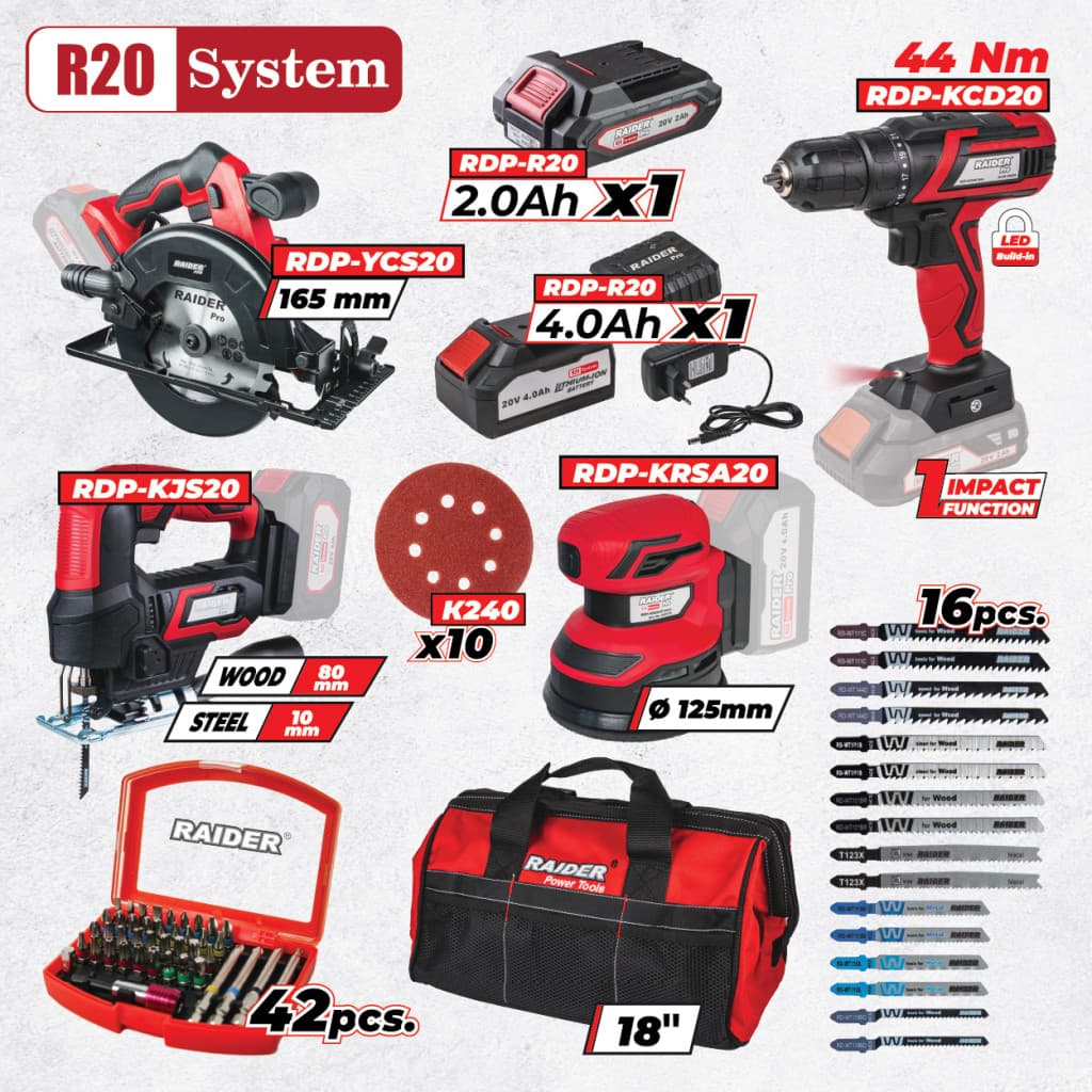 R20 Комплект 4 машини 2Ah 4Ah + 4 RDP-BXS12