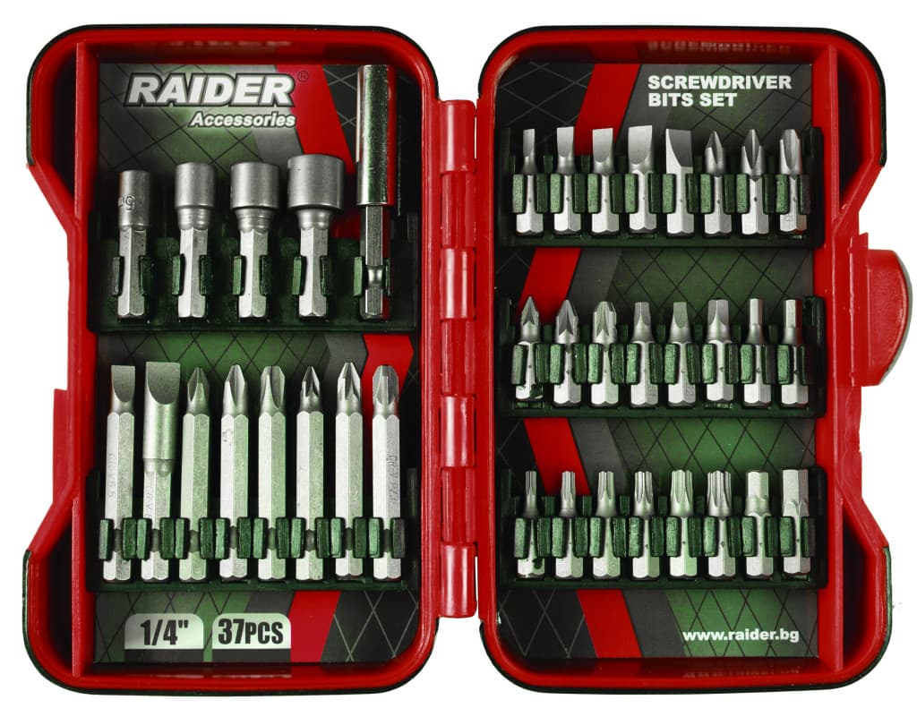 Накрайници 1/4" 37 бр. к-т RAIDER