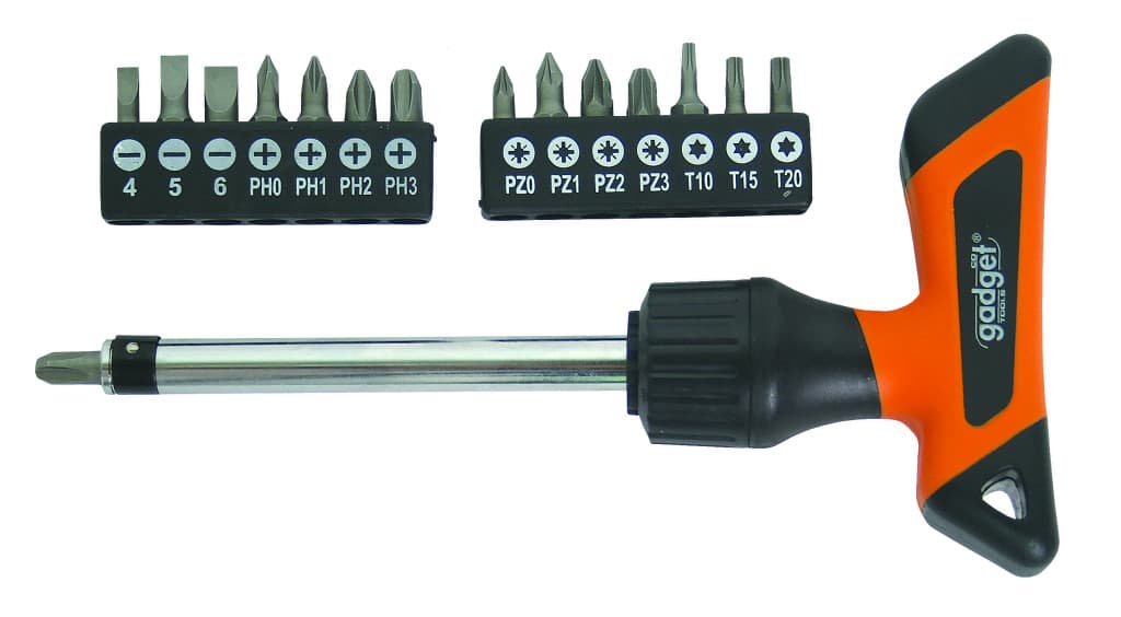 Отвертка-тресчотка Т с накрайници к-т 16 части GADGET