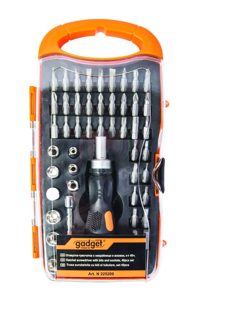 Отвертка-тресчотка с накрайници и вложки к-т 49 части GADGET